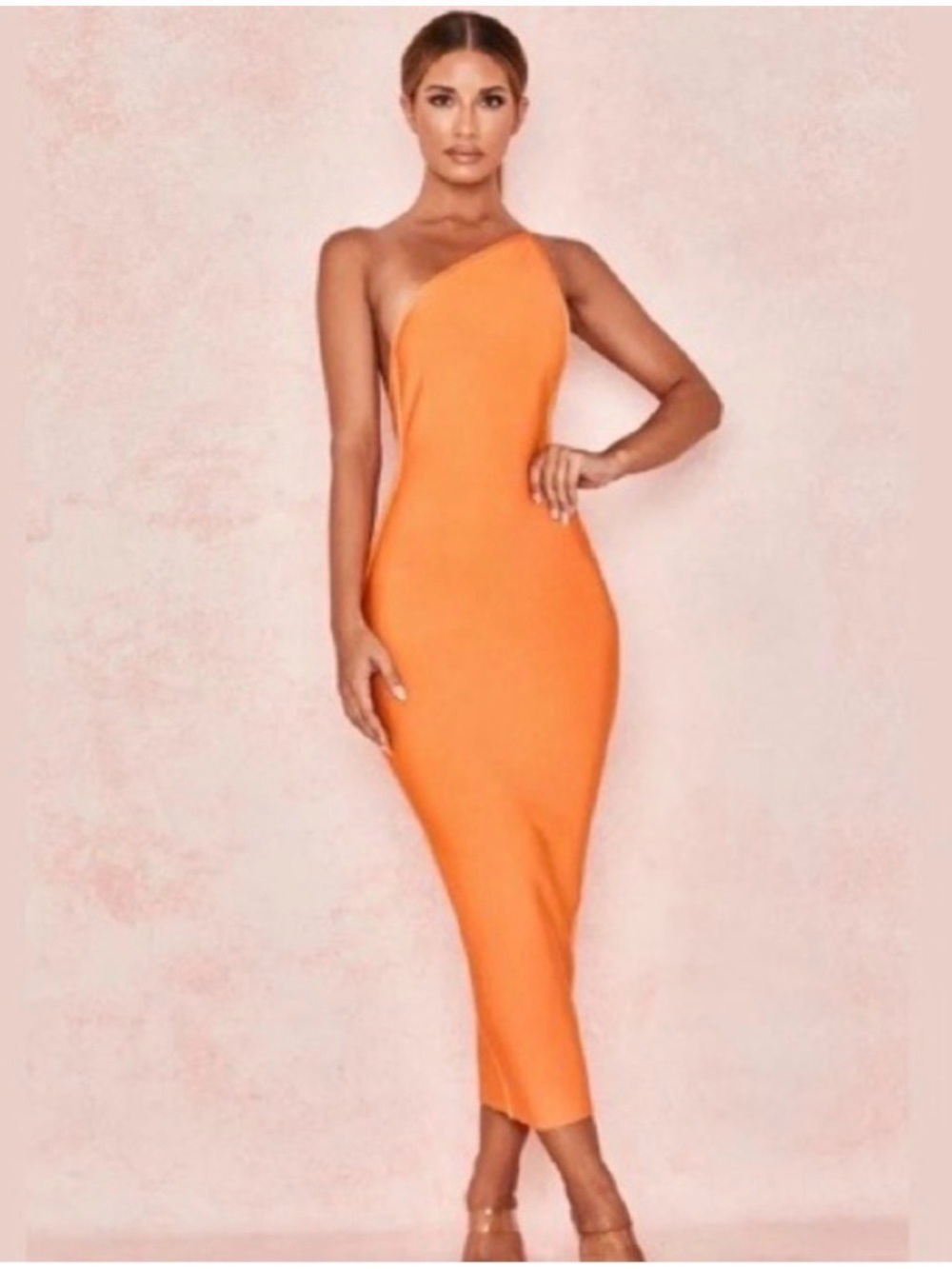 House of CB Sasha One Shoulder Bandage Midi Dress Orange